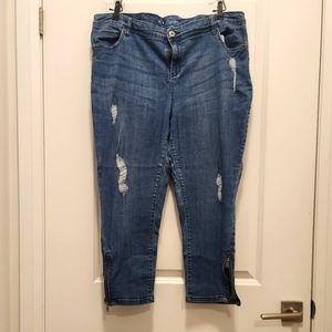 Cropped Distressed Skinny Jeans with Zipper Detail